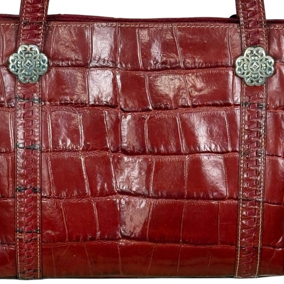 Y2K Brighton Red Croc-Embossed Leather Shoulder Bag with Signature Heart Charm - Picture 5 of 15